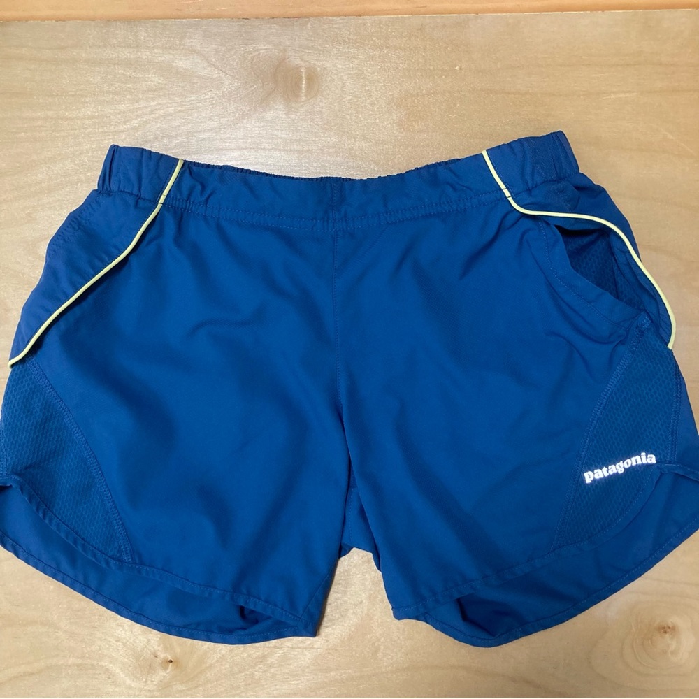 Patagonia Women's Royal Blue Athletic Shorts with Yellow Piping XS
